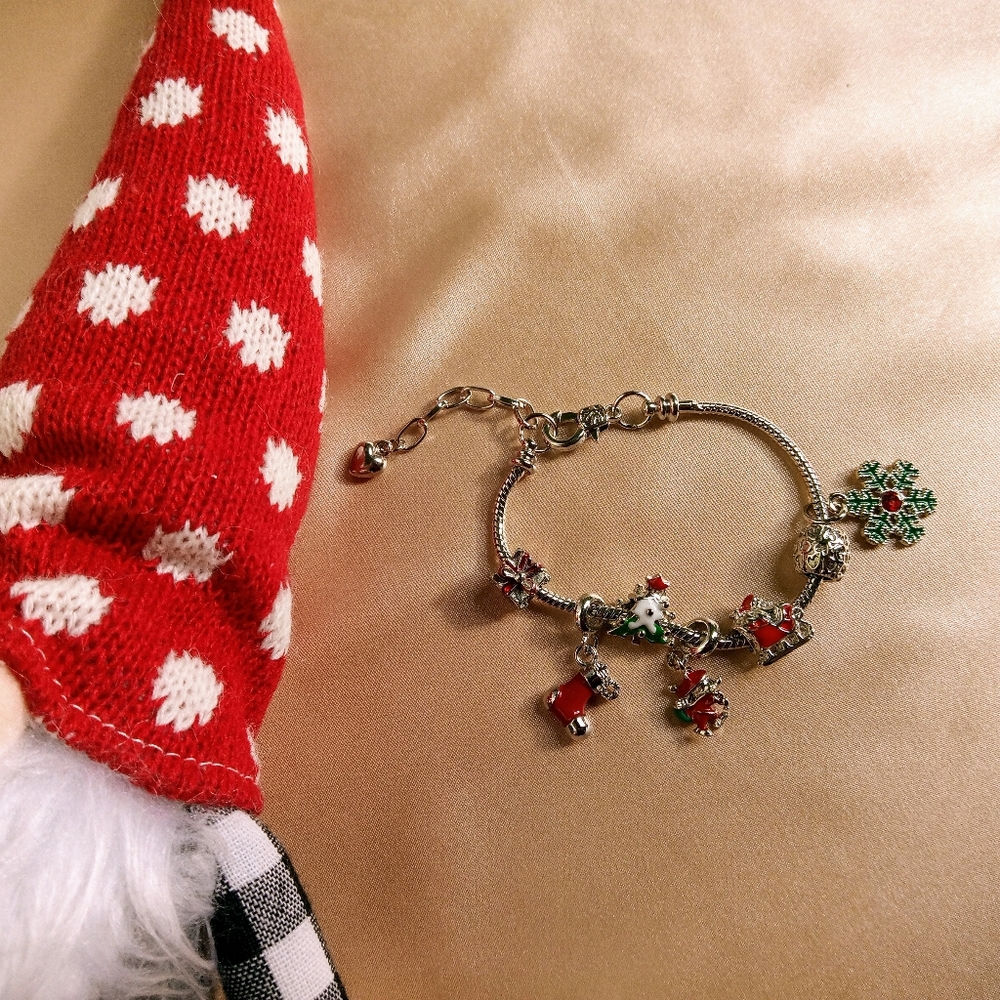 Christmas silver tone charm bracelet
